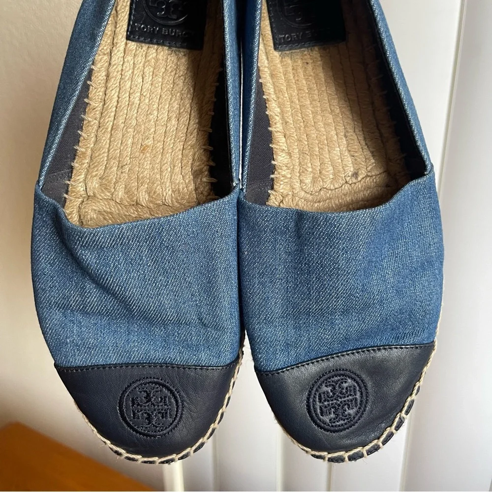 Tory Burch Color Block Espadrille Flats Denim Chambray/Navy Size 9 - Picture 15 of 16